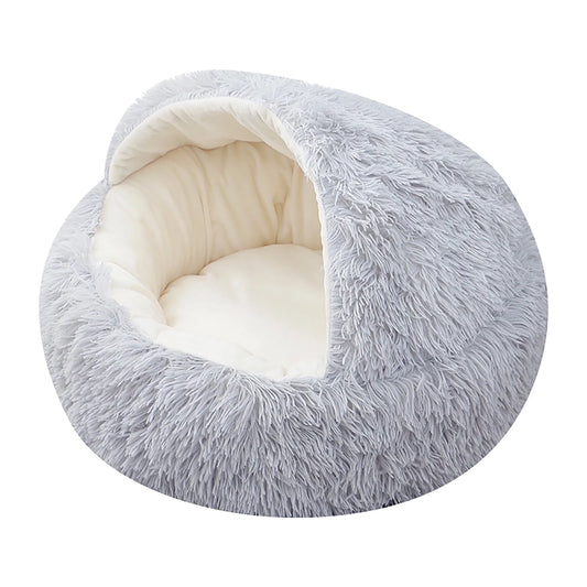 Calming Dog Beds & Cat Cave Bed with Hooded Cover,Removable Washable round Beds for Small Medium Pets,Anti-Slip Faux Fur Fluffy Coved Bed for Improved Sleep,Fits up to 11 Lbs