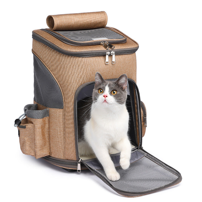 My Crazy Pawz, Portable Folding Trolley Pet Backpack Traveling Cat Backpack With Universal Wheel Trolley Pet Bag