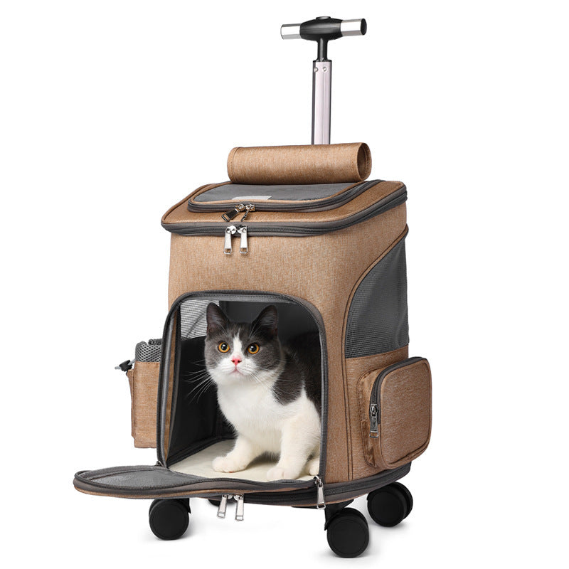 My Crazy Pawz, Portable Folding Trolley Pet Backpack Traveling Cat Backpack With Universal Wheel Trolley Pet Bag