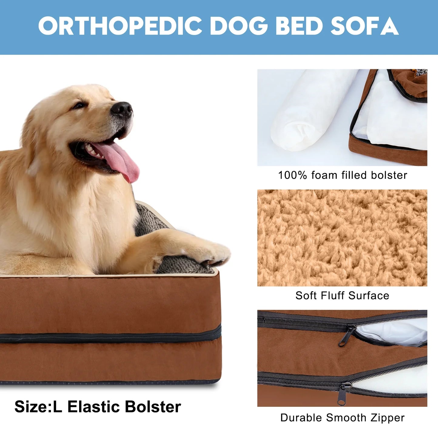 Dog Beds for Large Medium Small Dogs Orthopedic Pet Bed Sofa Supportive Egg Crate Foam Animal Couch with Removable Washable Cover Non Skid Bottom S to XL