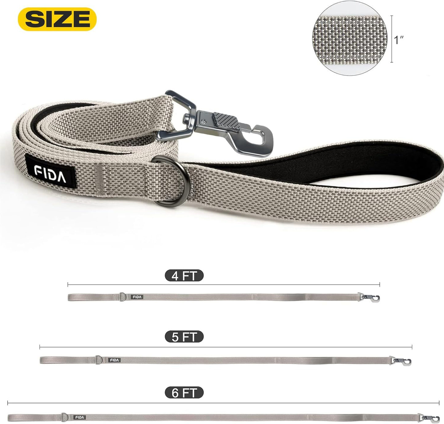 6 FT Heavy Duty Dog Leash with 2 Comfortable Padded Handles, Traffic Handle & Advanced Easy Snap Hook, Reflective Walking Lead for Large, Medium & Small Breed Dogs, Grey