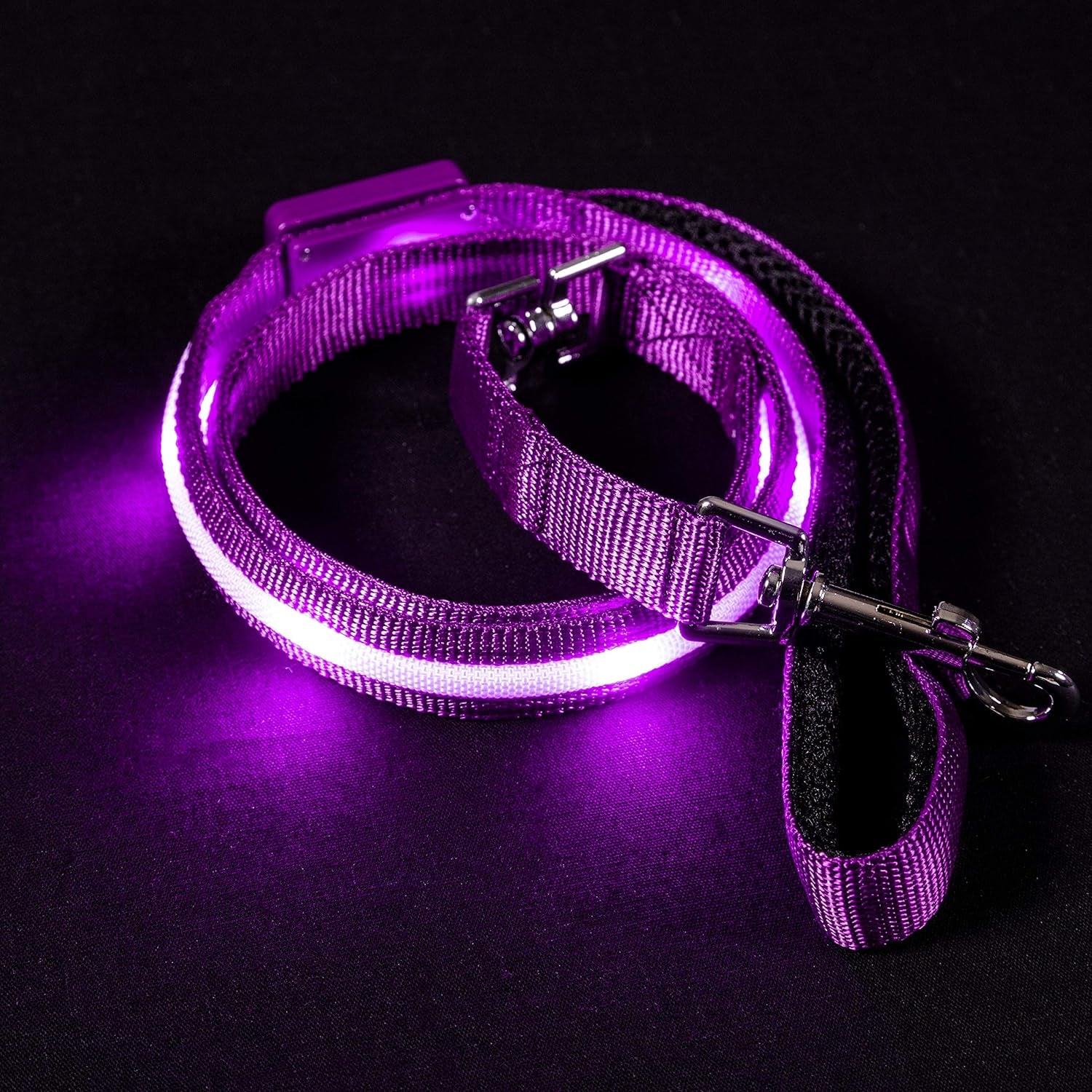 ' Safety LED Dog Leash - USB Rechargeable Flashing Light, 4 Ft, Water Resistant – Lightweight (S, Black)